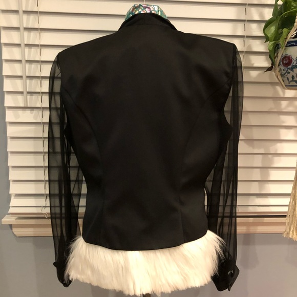 Vintage Black Satin Blazer With Sheer Sleeves - Picture 4 of 6